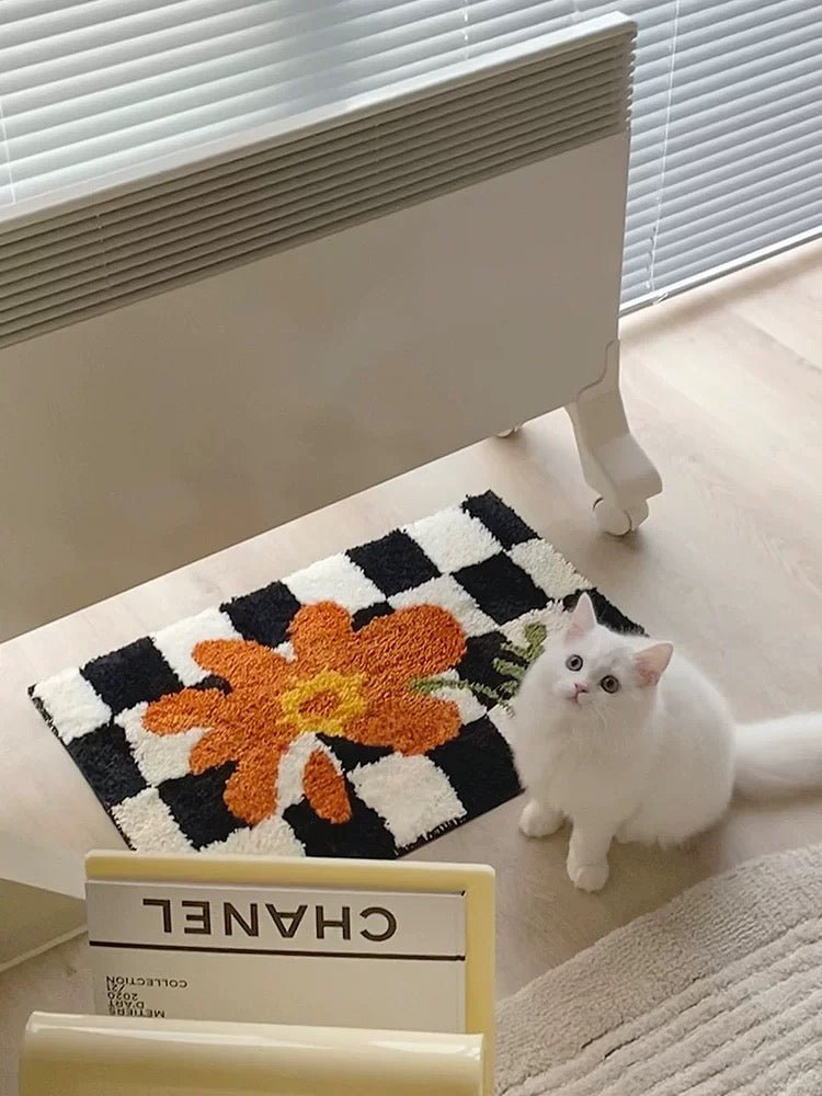 Soft Contemporary Floral Checker Bath Rug, Absorbent, Anti-slippery Mat